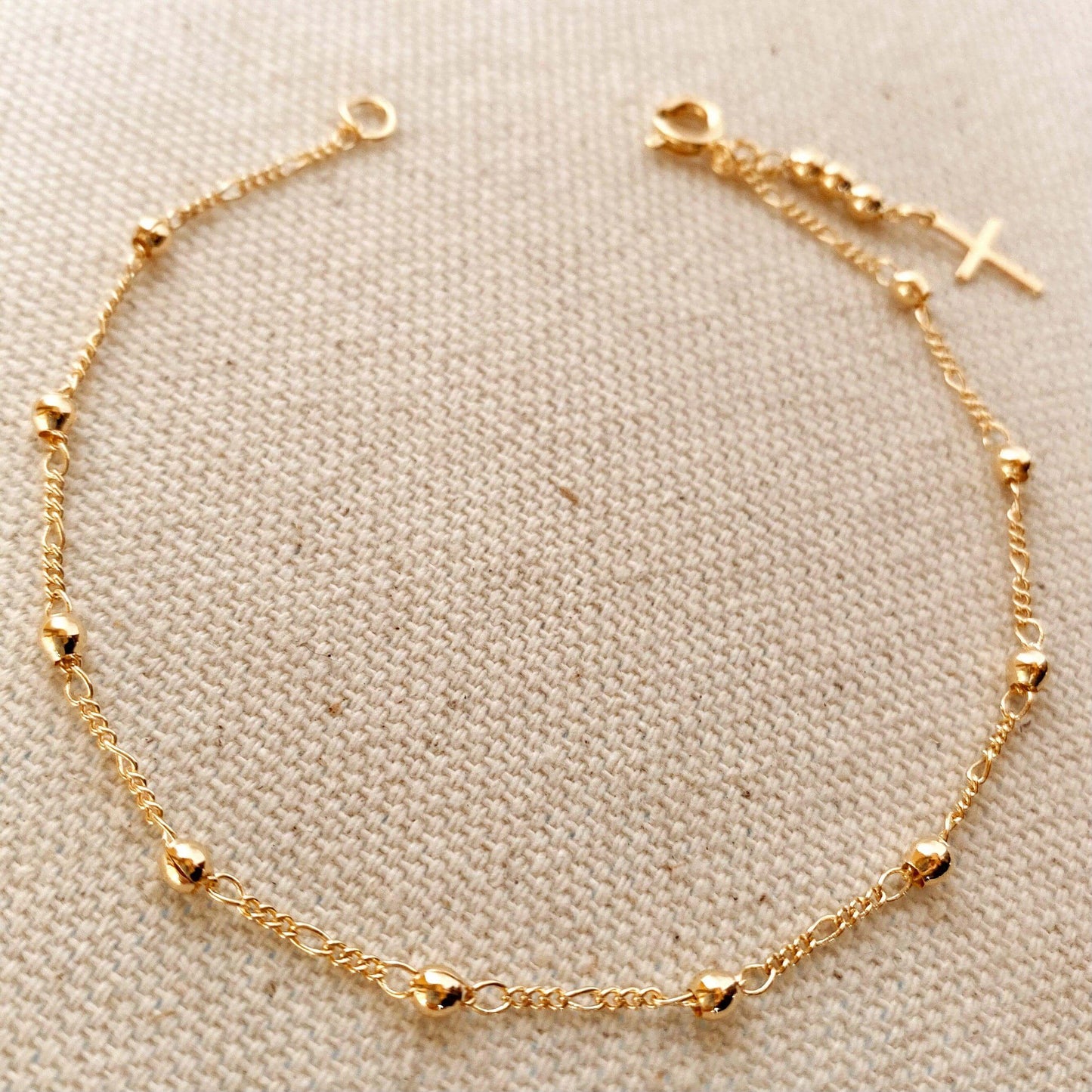 Keep the Faith 18k Gold Filled Beaded Bracelet with Cross Charm