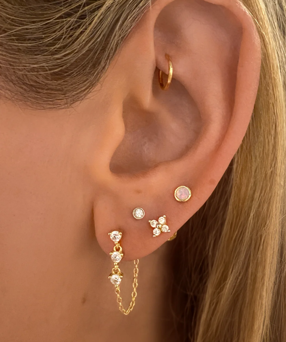 Triple Prong Set Drop Chain Earrings