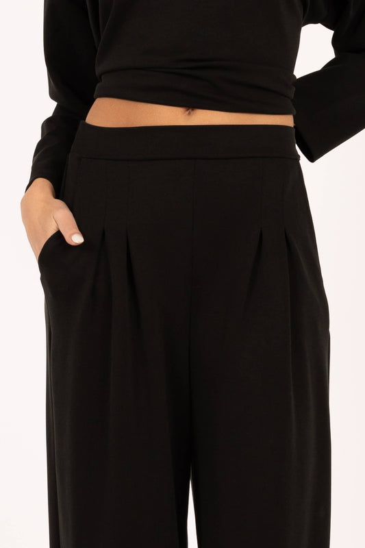 Lola Jet Black Ultimate Soft Pleated Wide Leg Sweatpants