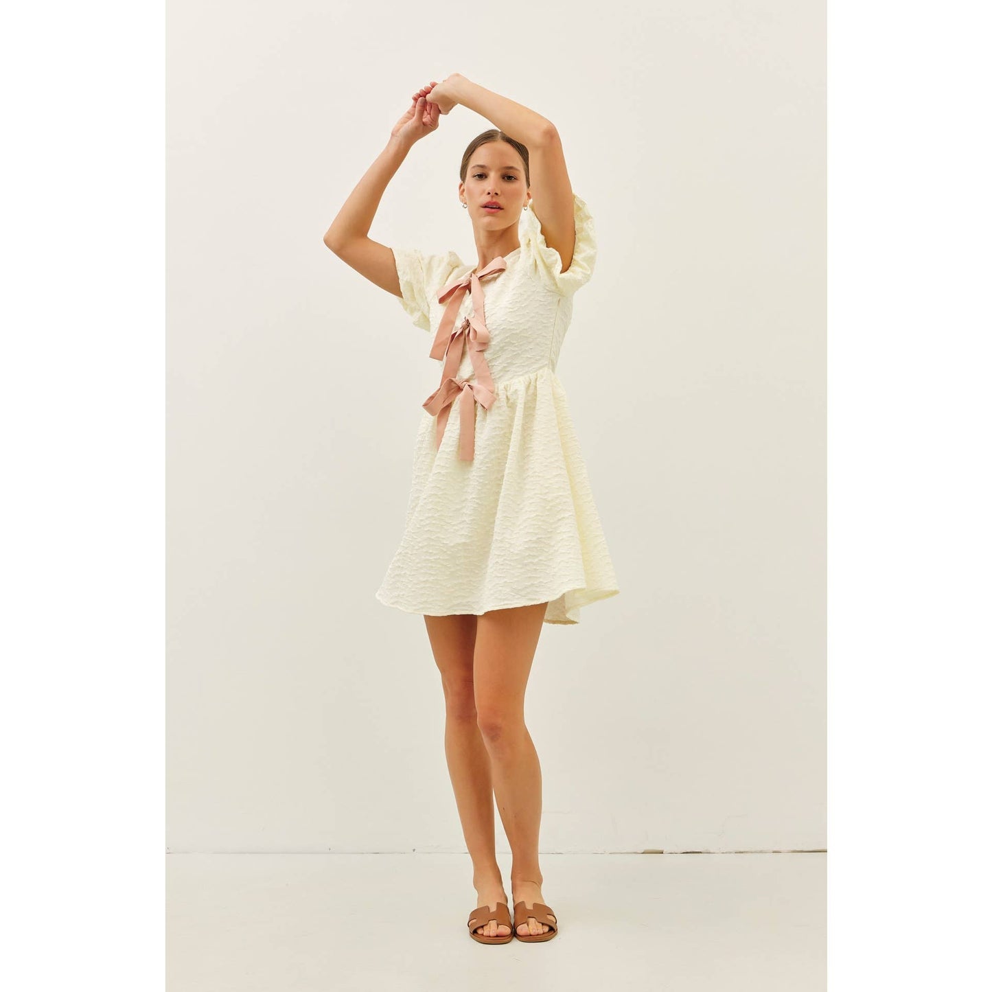 Sweet Escape Bubble Textured Bow Mini Dress