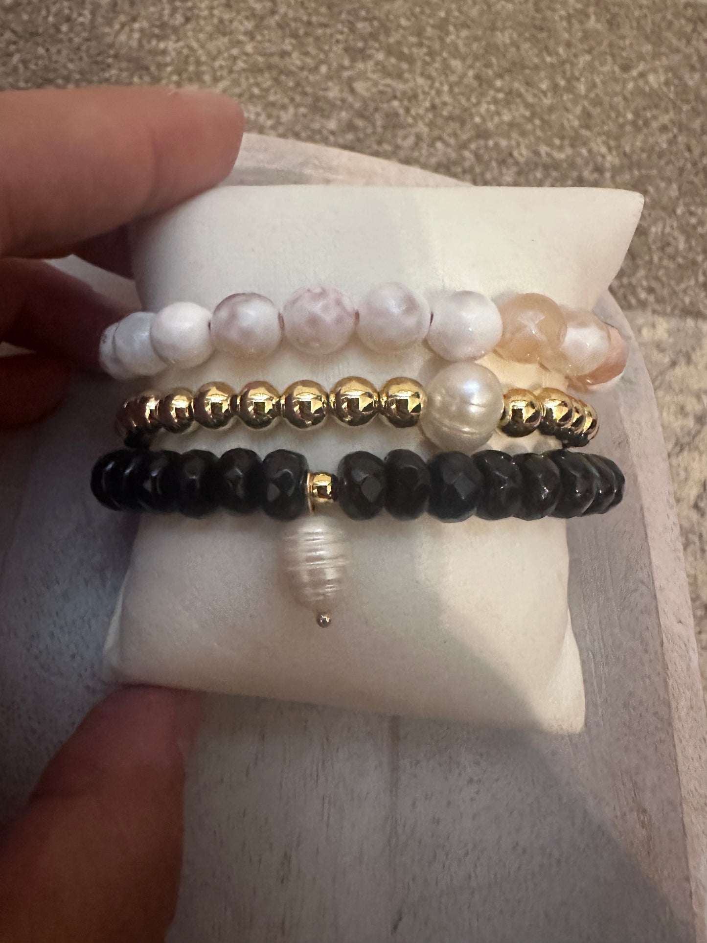 Day Party Pearl Stack of Gemstone Bracelets