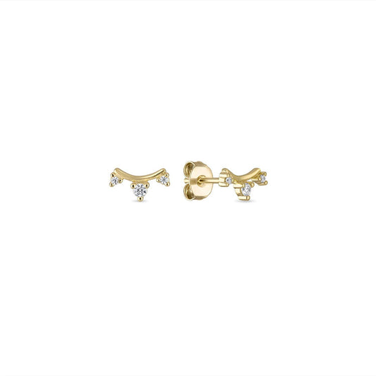 Trio CZ Diamond Curved Stud Earrings