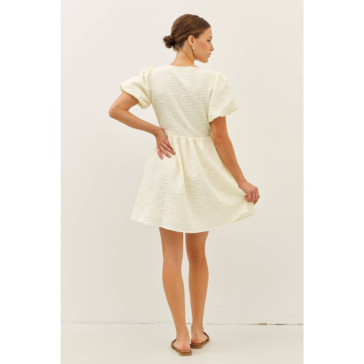 Sweet Escape Bubble Textured Bow Mini Dress