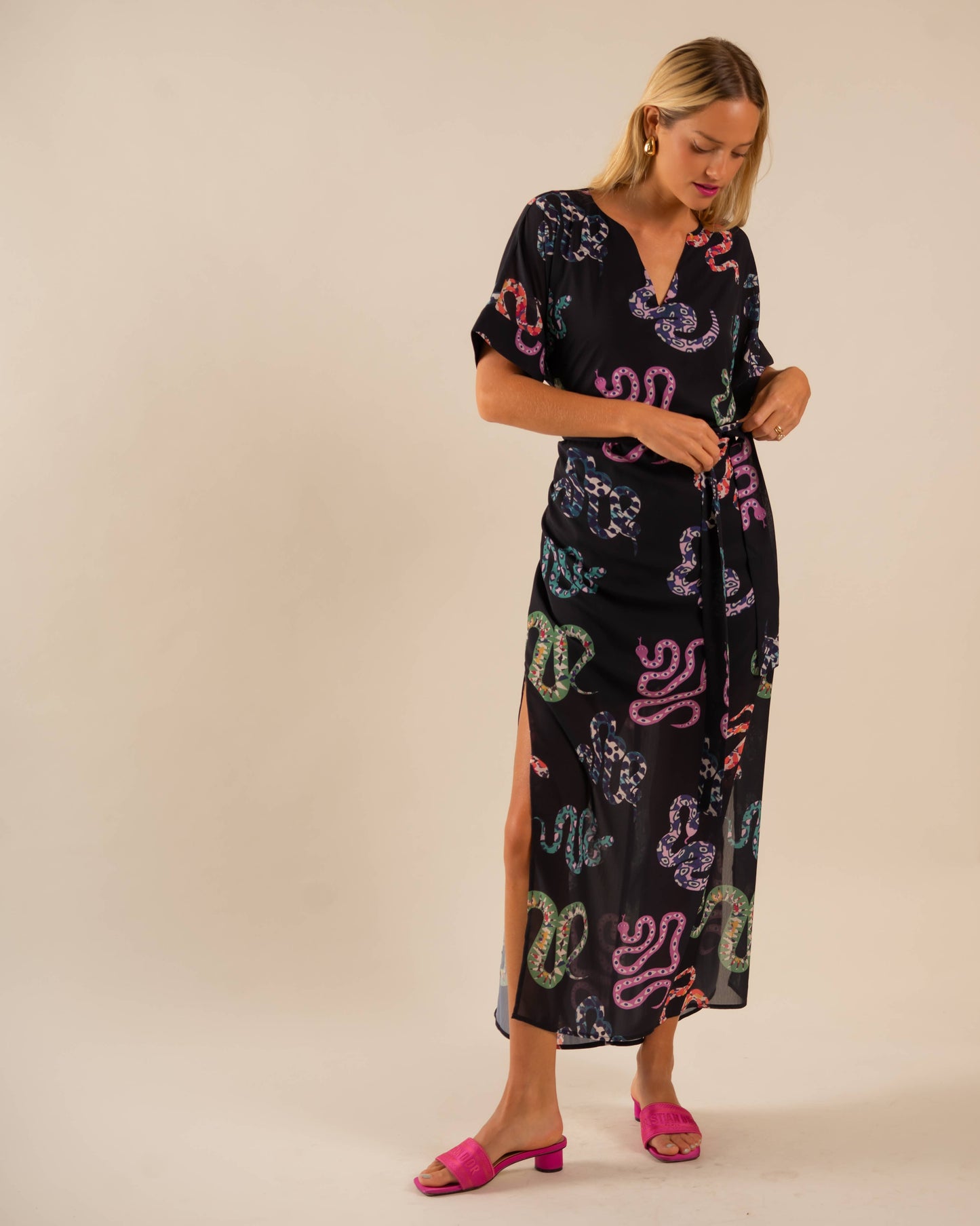 Beatrice Kaftan Dress All Over Snake Pattern