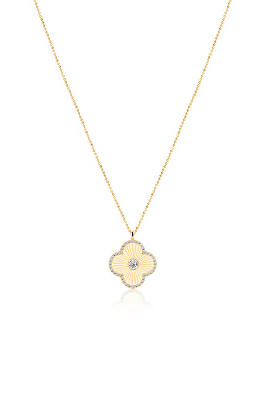 Gold Textured Clover Pendant Necklace