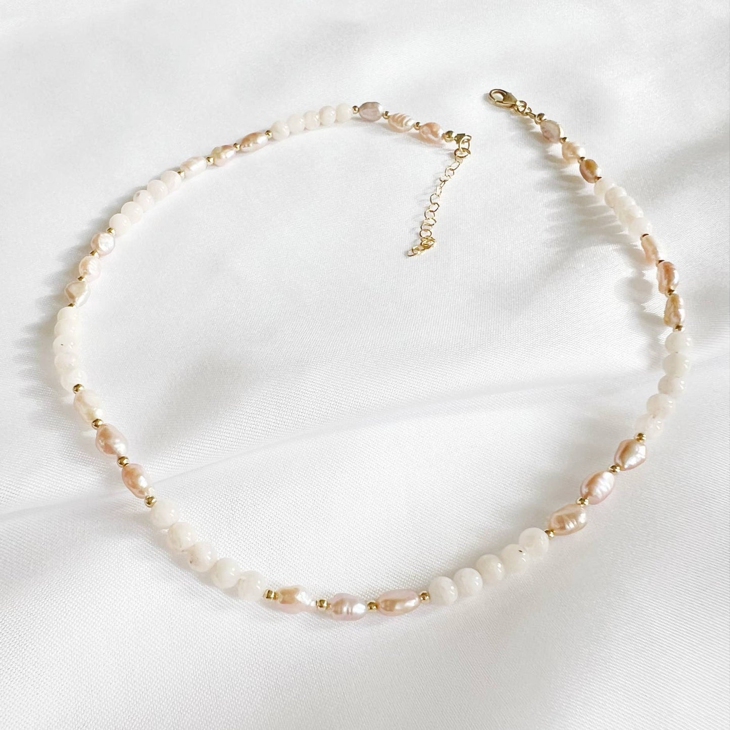 Sunset Freshwater Pearl Beaded Beach Necklace Gold Filled