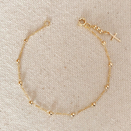 Keep the Faith 18k Gold Filled Beaded Bracelet with Cross Charm