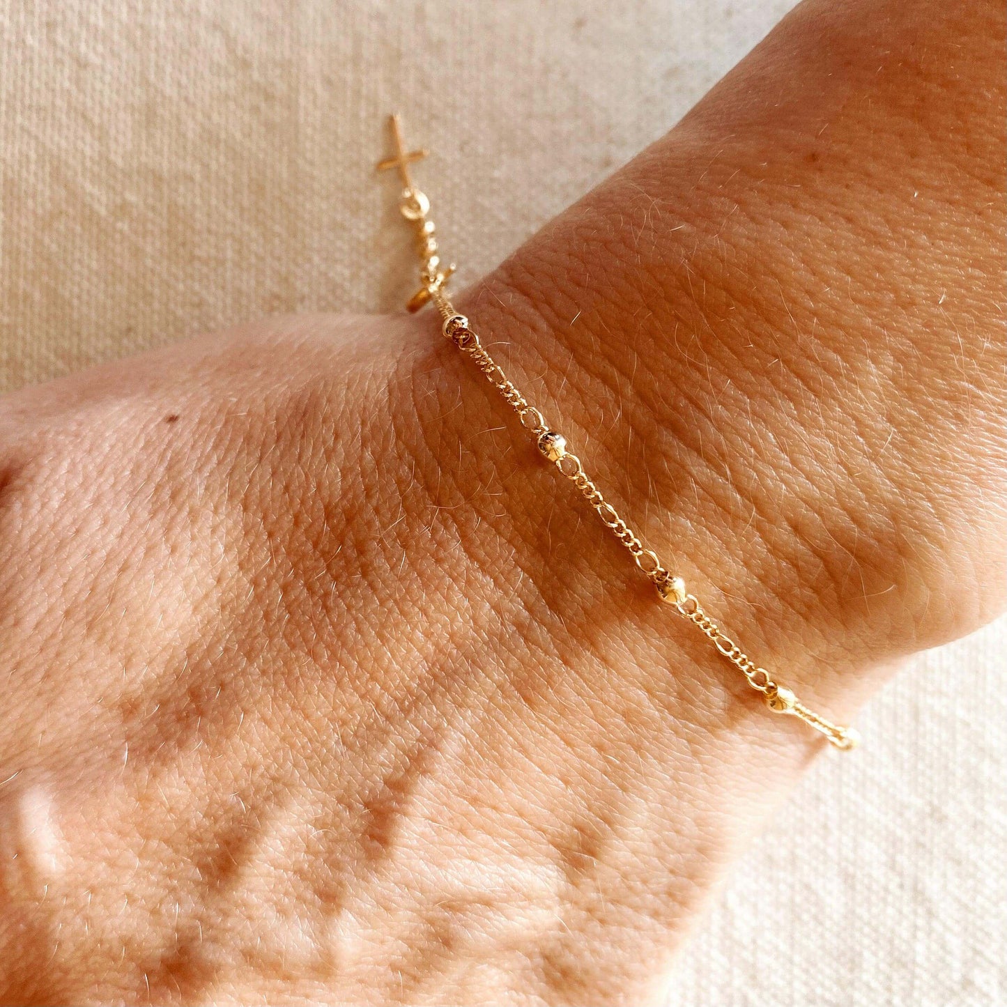 Keep the Faith 18k Gold Filled Beaded Bracelet with Cross Charm