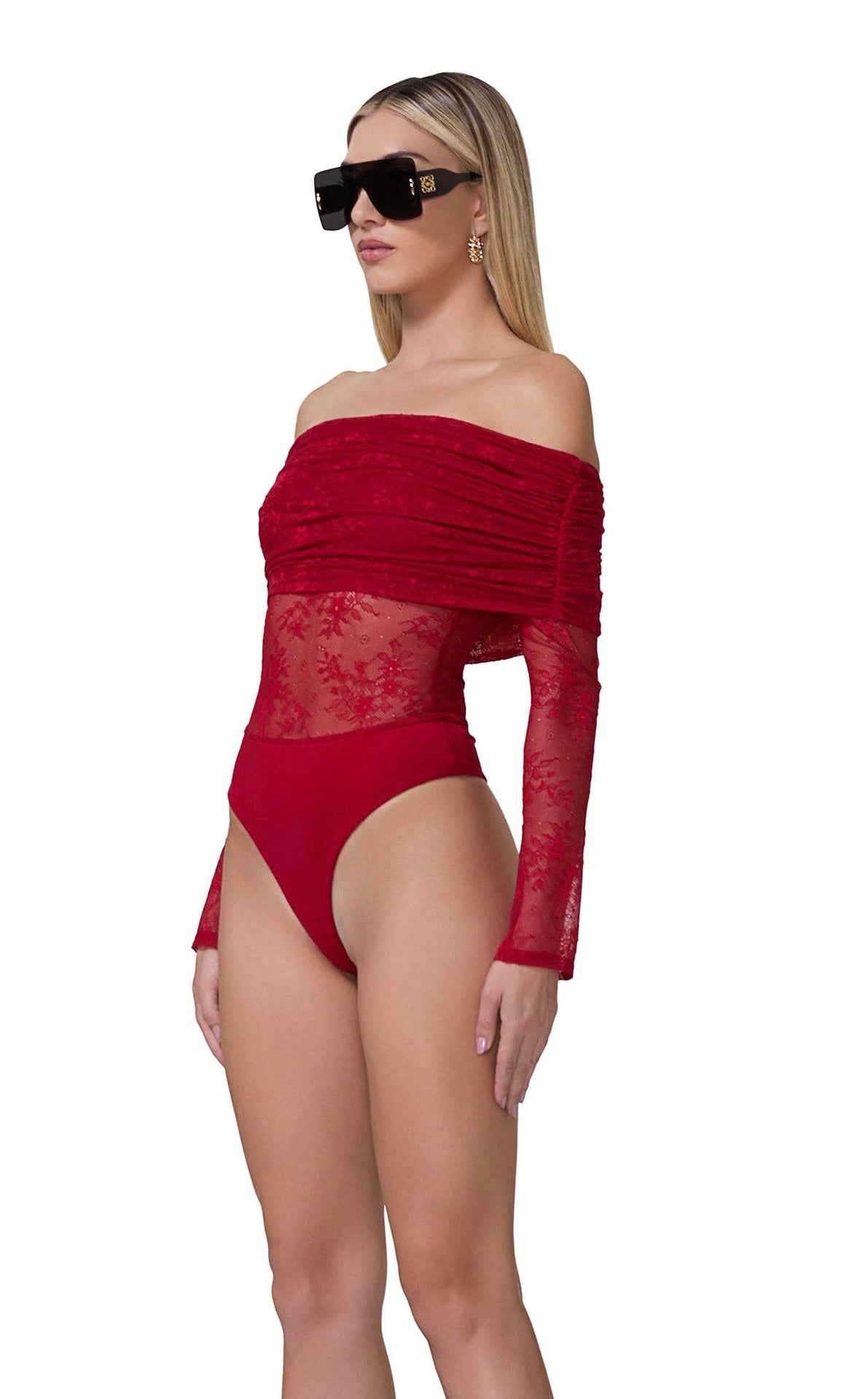 Lennox Lace Bodysuit - Cherry Red