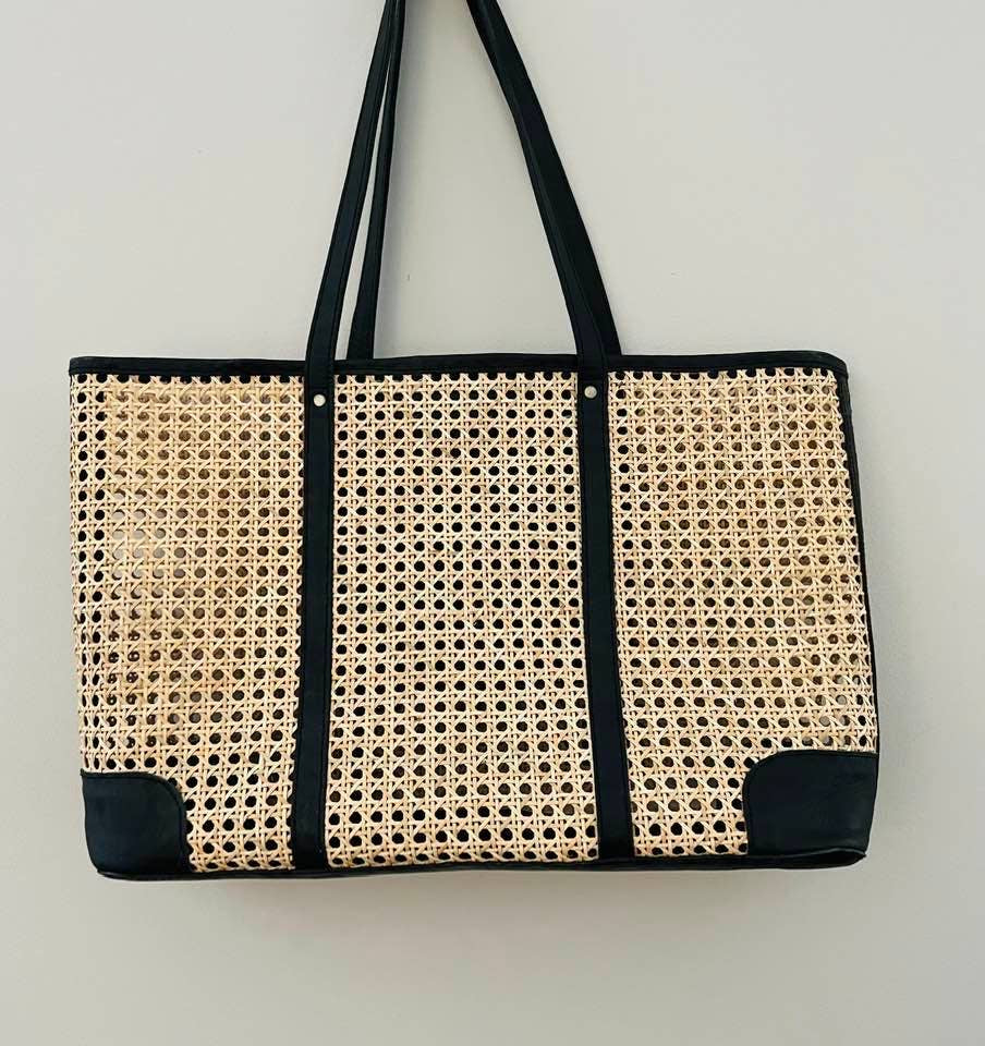 Mye XL Rattan & Leather Tote