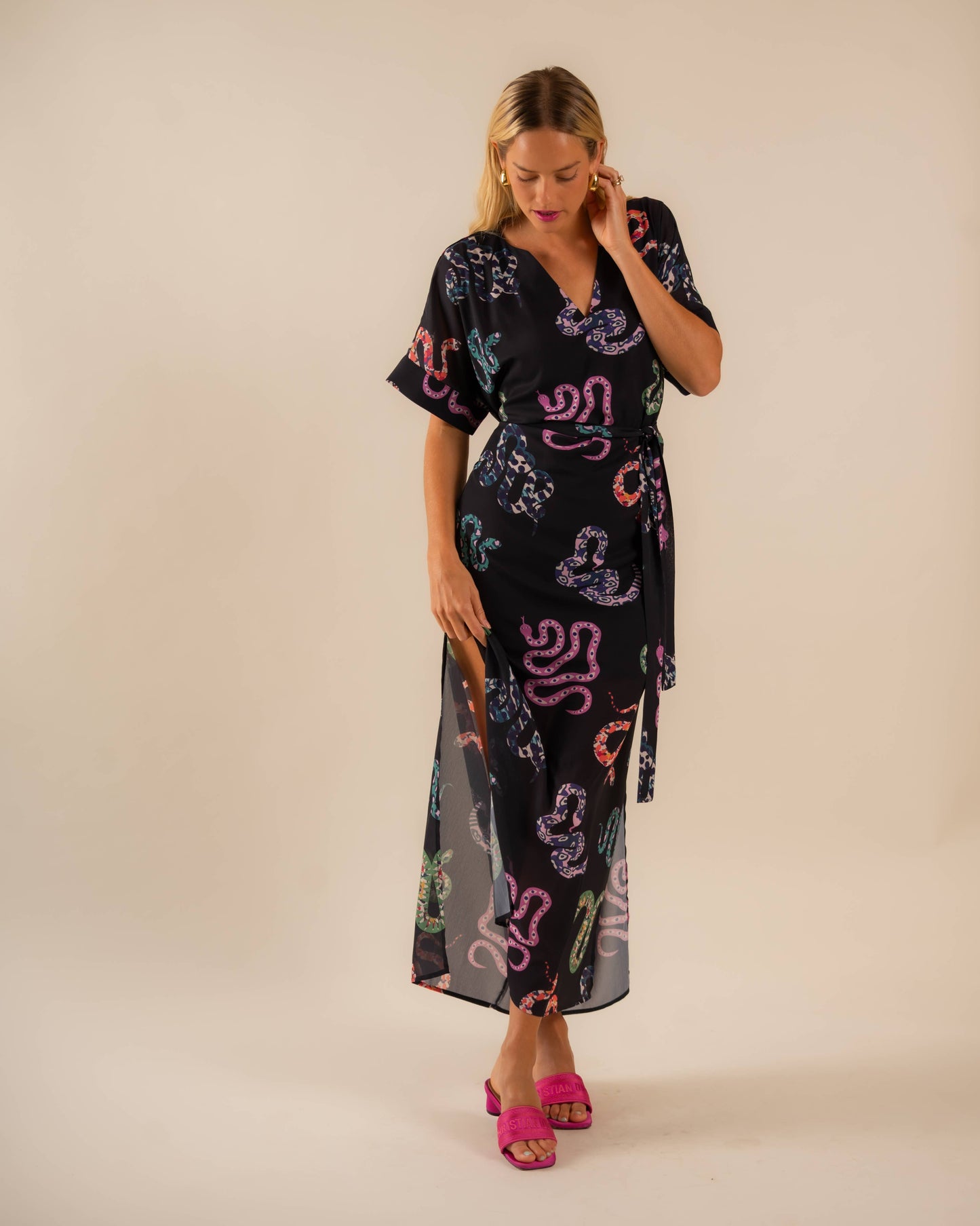 Beatrice Kaftan Dress All Over Snake Pattern