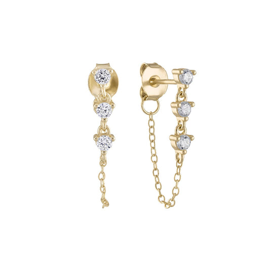 Triple Prong Set Drop Chain Earrings