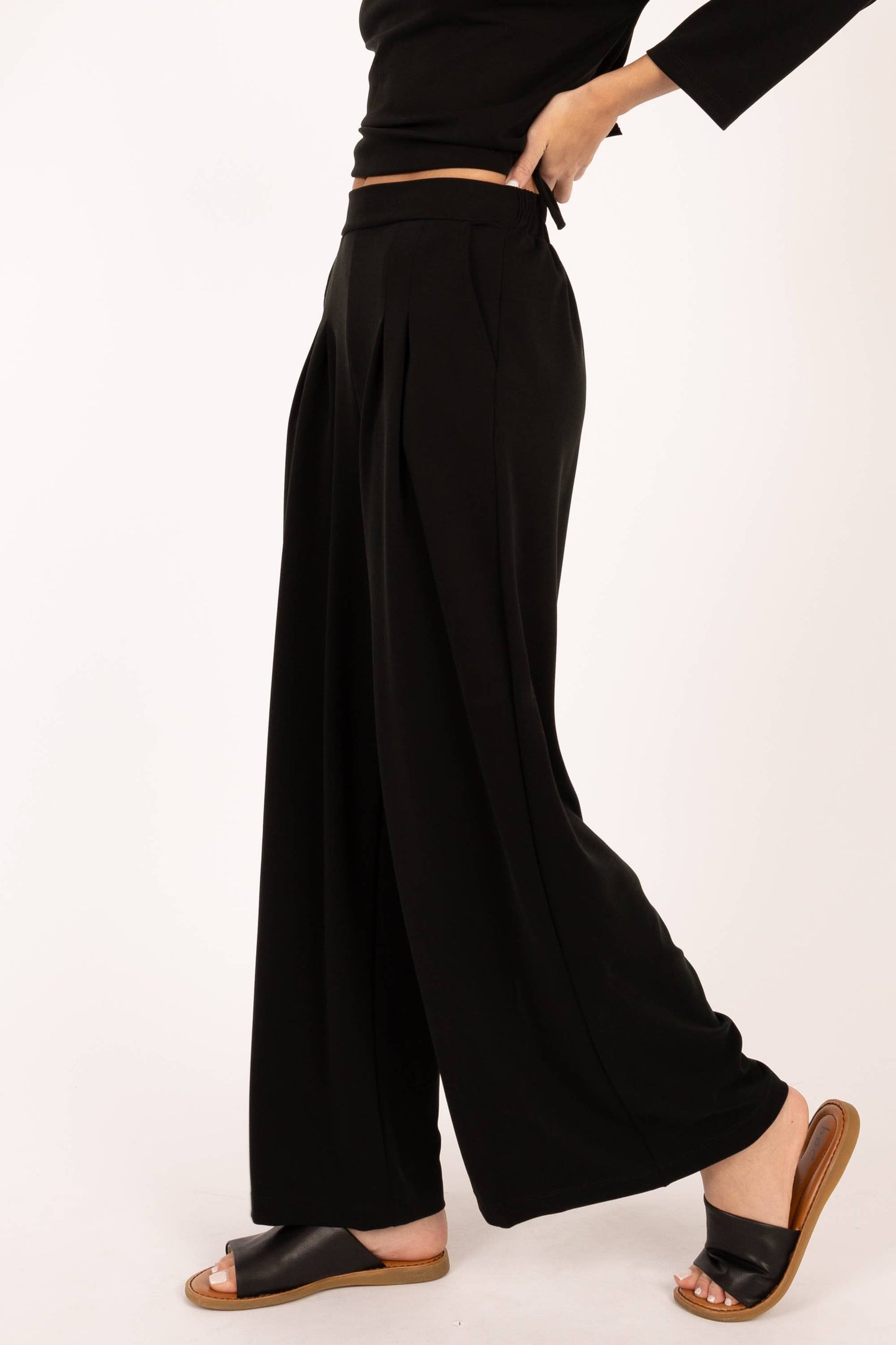 Lola Jet Black Ultimate Soft Pleated Wide Leg Sweatpants