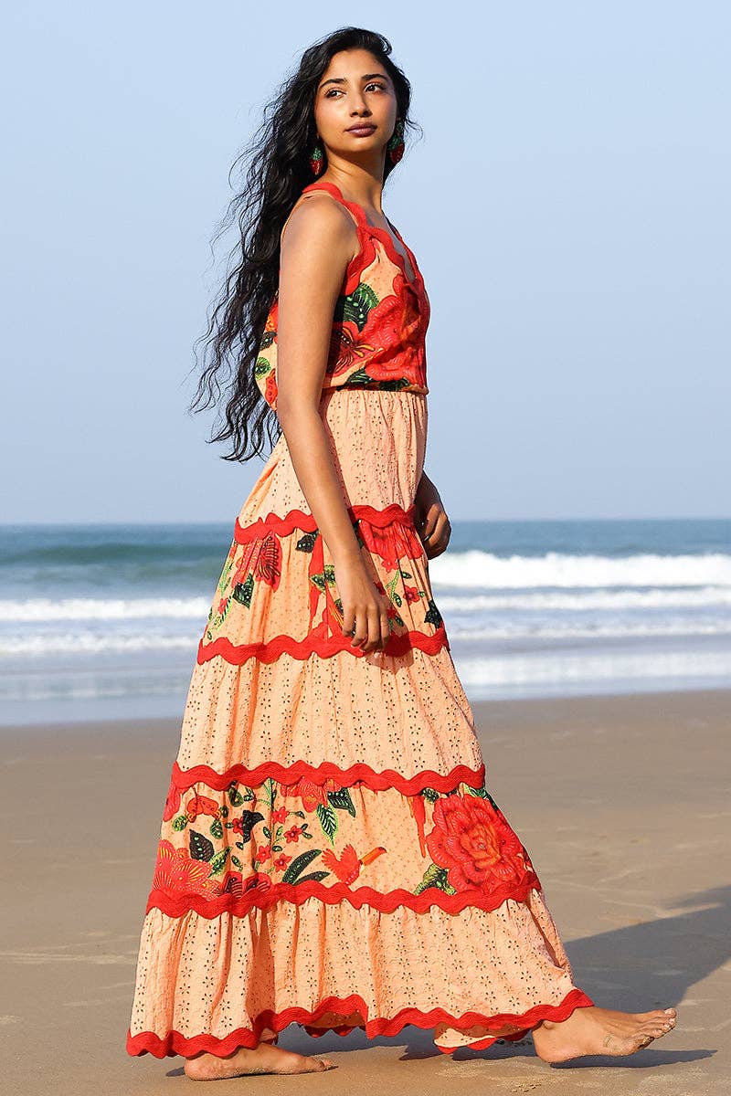 Coral Blossom Maxi Dress