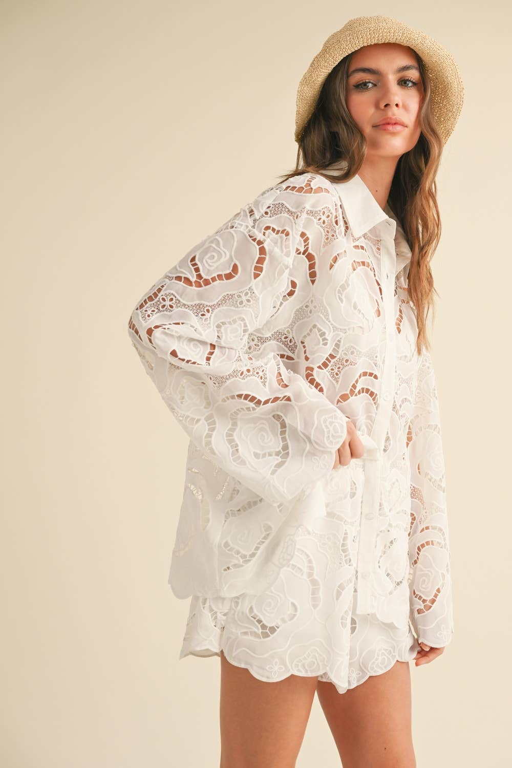 Captiva Floral Eyelet Buttondown Shirt - PRE-ORDER NOW