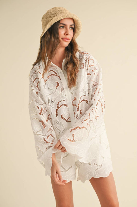 Captiva Floral Eyelet Buttondown Shirt - PRE-ORDER NOW