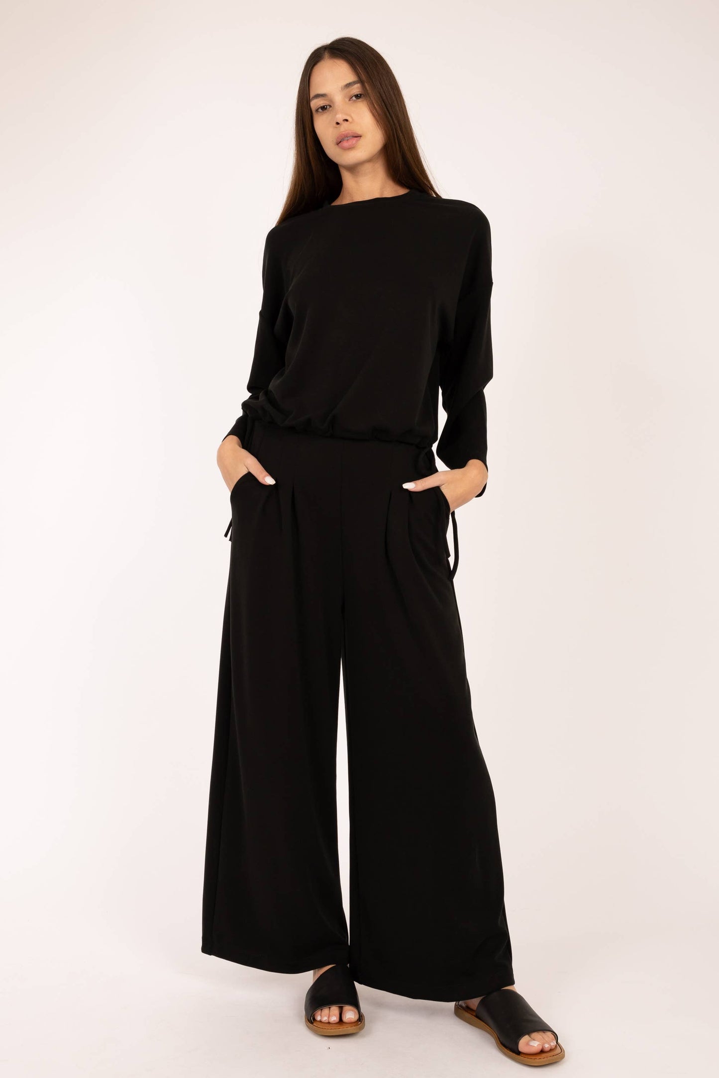 Lola Jet Black Ultimate Soft Pleated Wide Leg Sweatpants